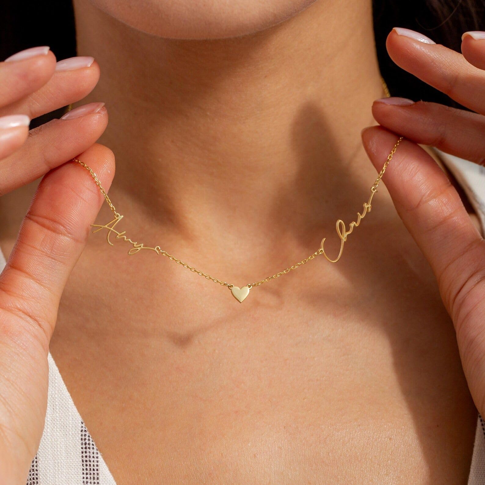 Personalizzato doppio collana con nome con cuore su misura due nome cuore collana coppie Natale per lei per mamma