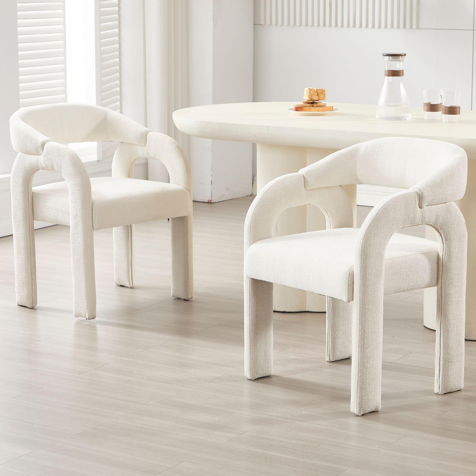 Ya-Home Dining Chairs 2PCS Kitchen Armchairs with Curved Back, White