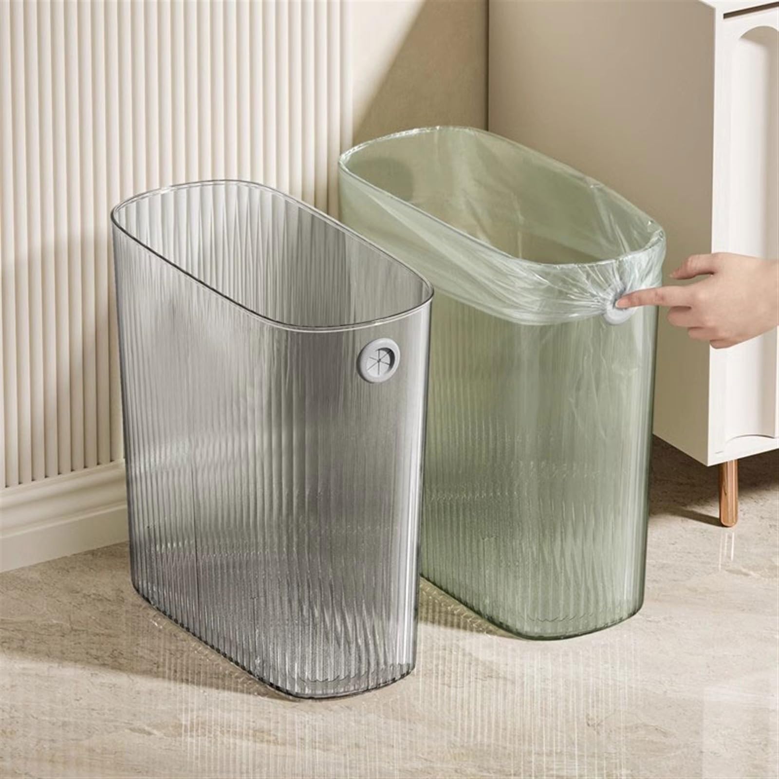 Cestino Pattumiera Domestica Bagno Soggiorno Pattumiera Camera da Letto Cucina Barile di Carta igienica a Fessura Stretta Papeleras para Cocina(Gray)