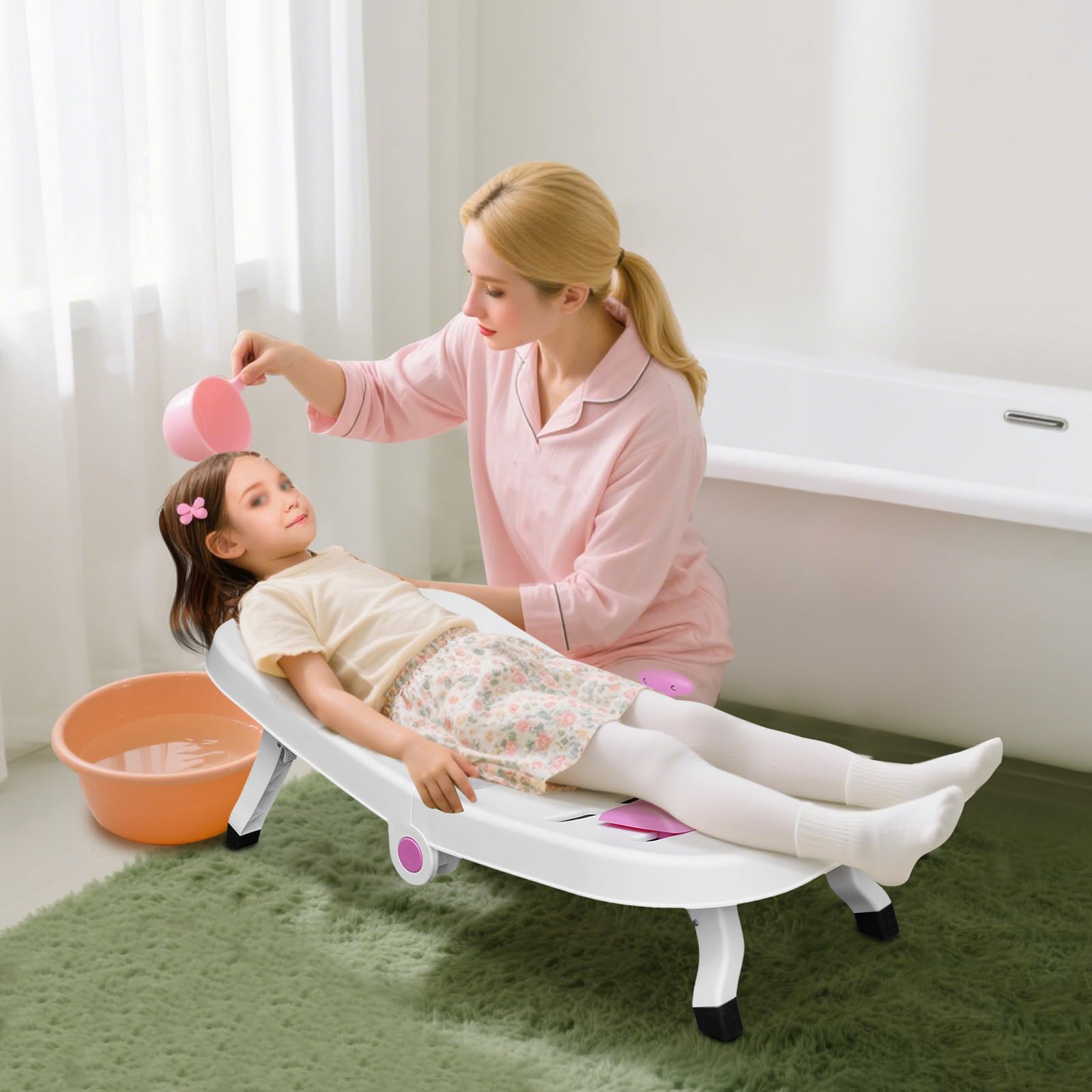 Foldable Kids Hair Washing Chair, Baby Shampoo Chair with Rotary Switch, Toddler Head Hair Rinser Salon Seat for Girls Boys