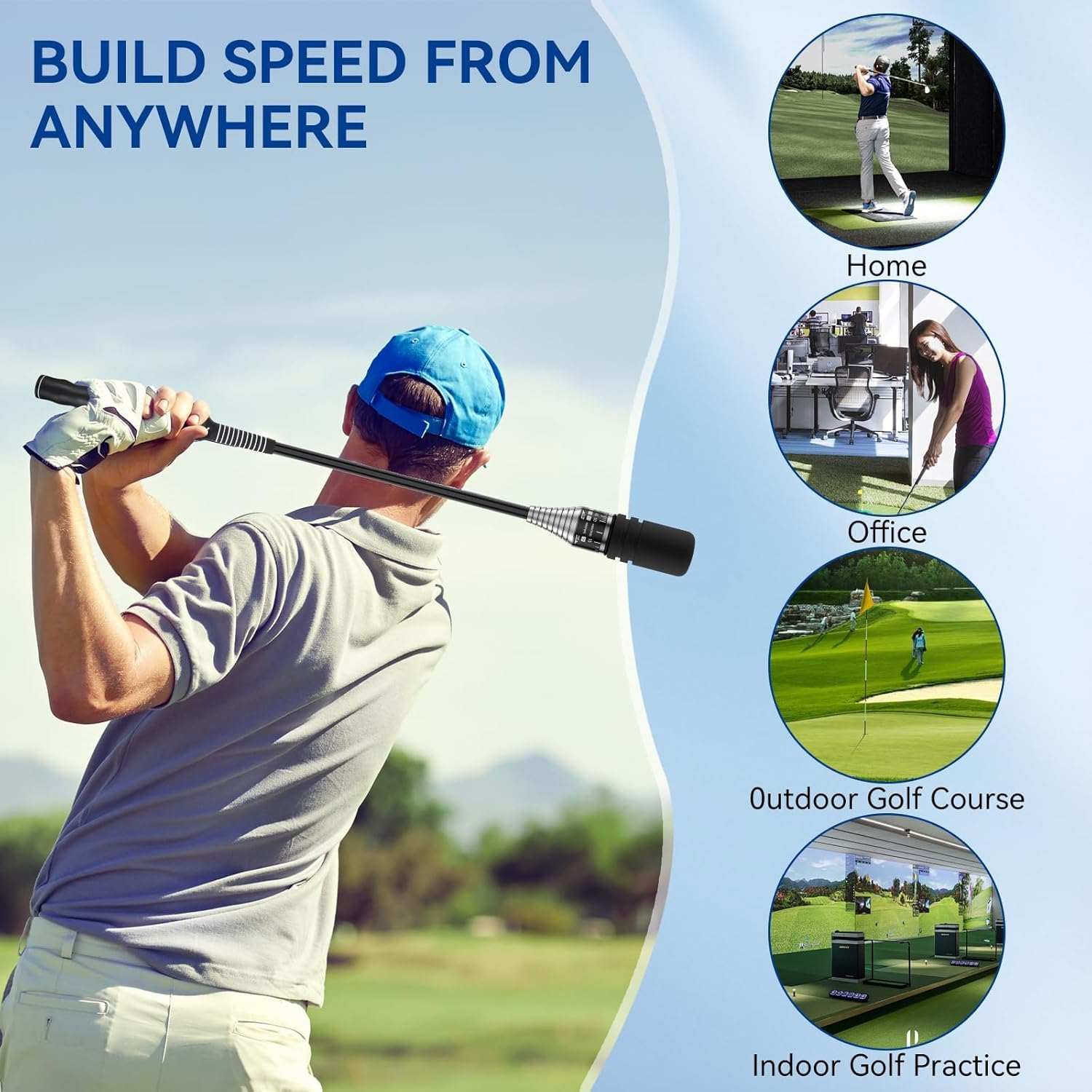 HoldOneLight Golf-Schwungtrainer, Golf-Grifftrainer zum Aufwärmen, Trainingshilfe mit Einstellbarer Geschwindigkeit für Rechtshänder, Golf-Schwunghilfe mit ergonomischem Griff, für den Innenbereich