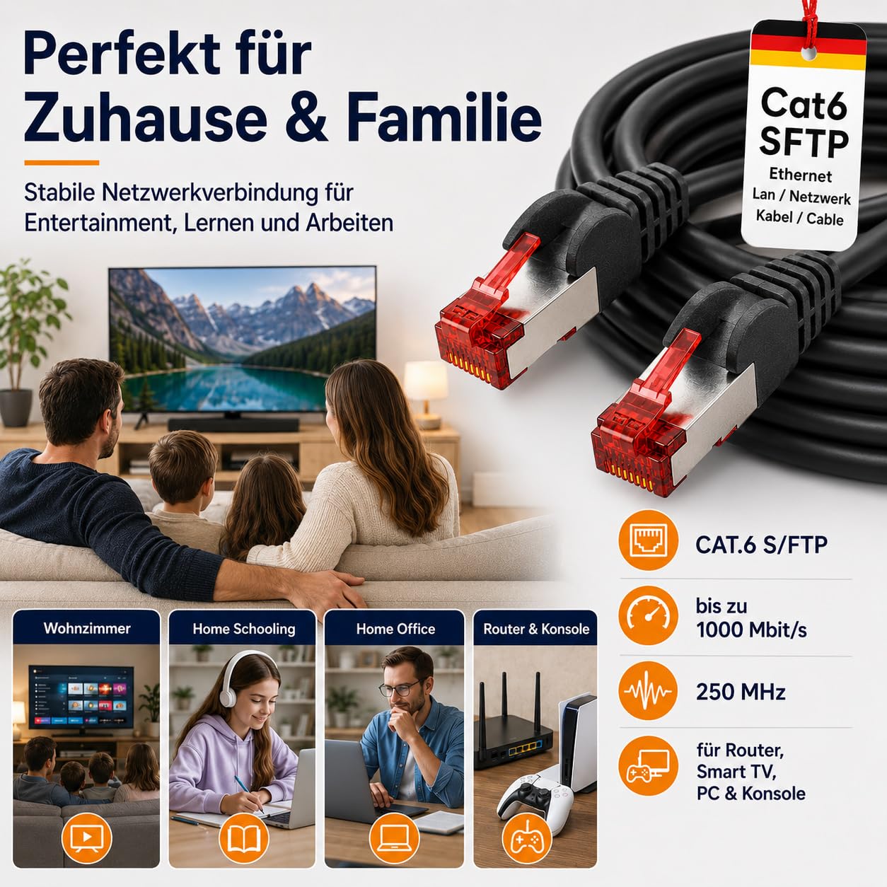 1aTTack.de 10x 10m Cat6 Cat.6 Ethernet-Kabel Cat 6 Netzwerk-Kabel Patch-Kabel RJ45 SFTP - Blau