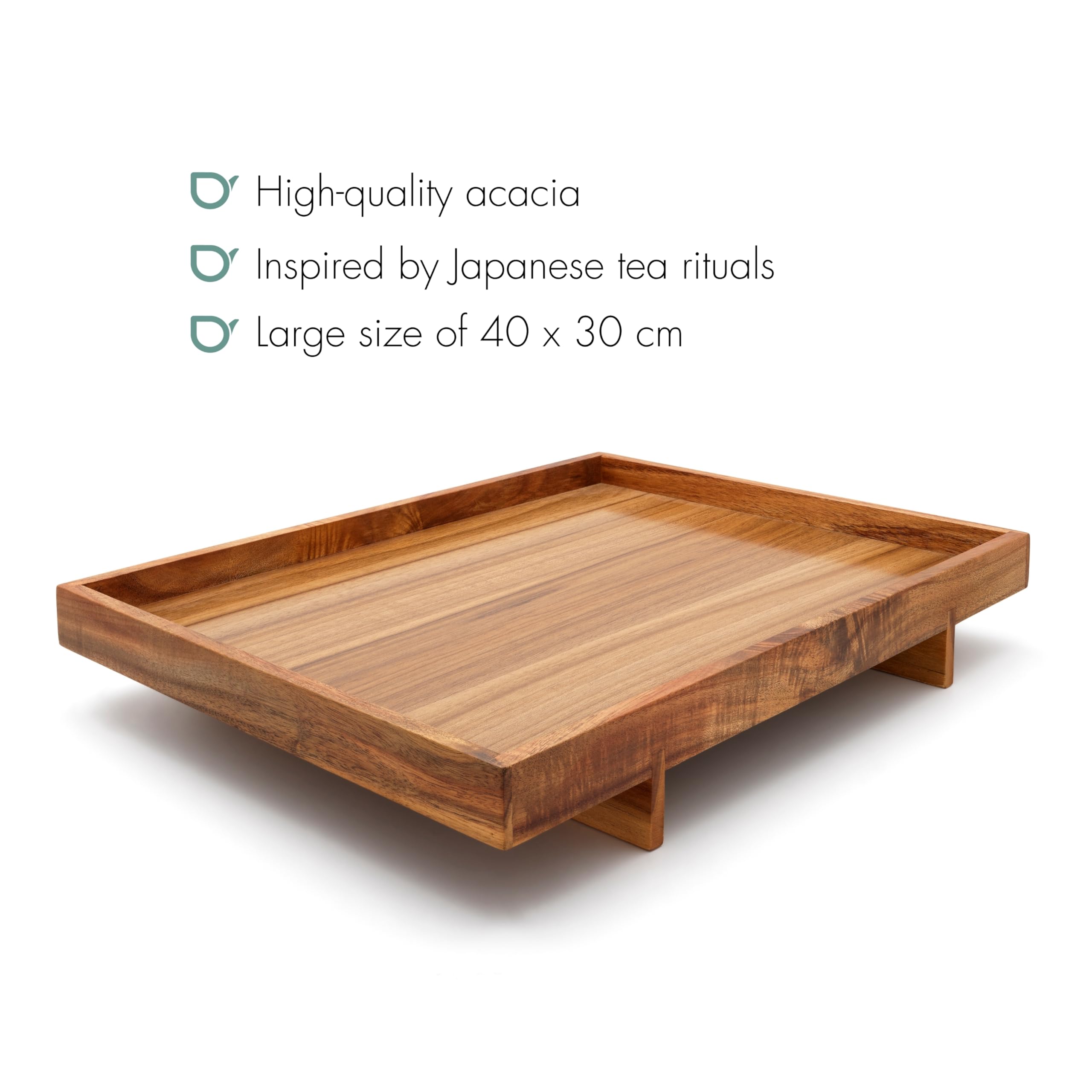 Plateau Rectangulaire avec Pieds, Plateau Repas à Bord Relevé, Plateau pour Aliments au Design d’Inspiration Asiatique