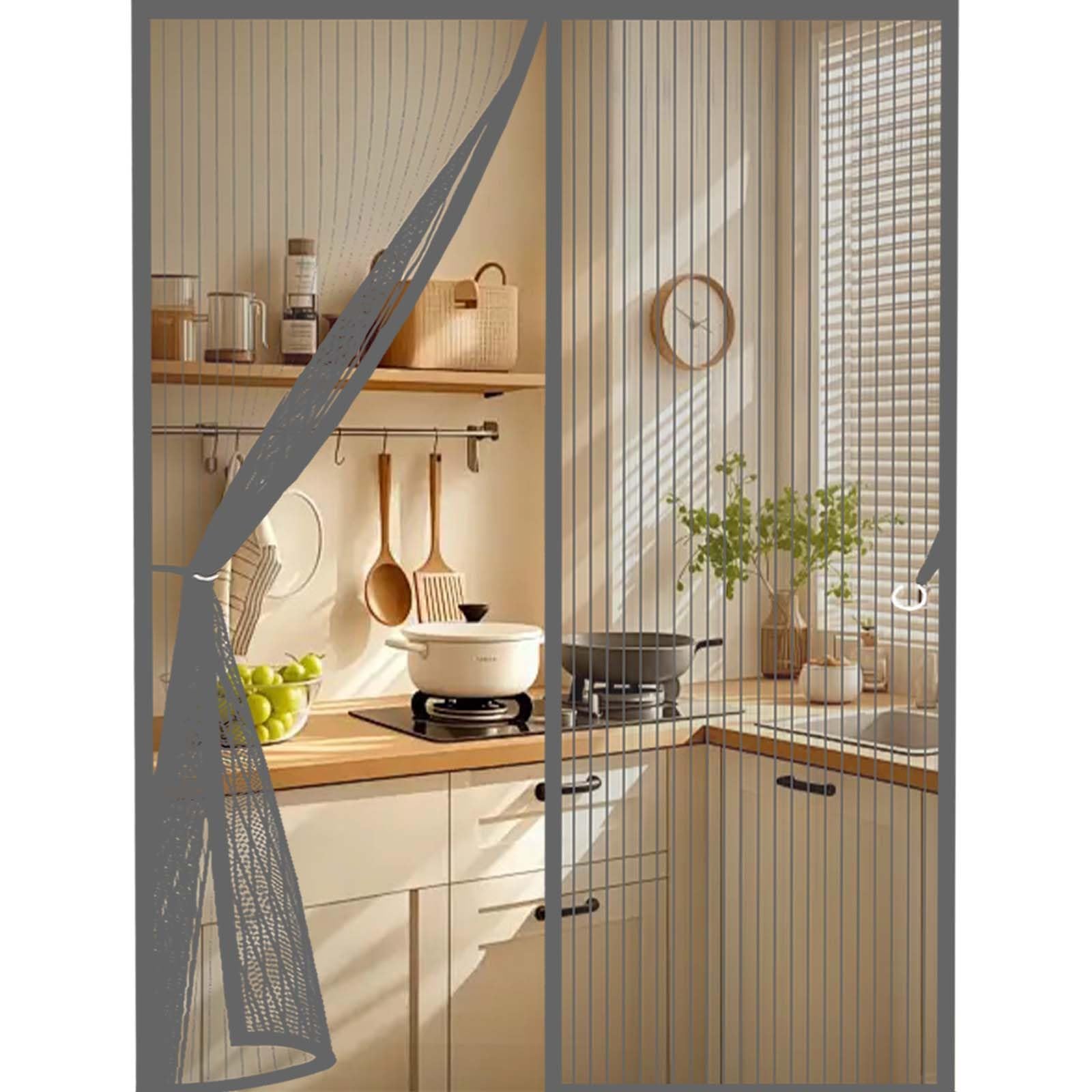 Magnetic Screen Door 160x225cm(WidthxHigh) Durable, Keeps Bugs Out, Kid and Pet Friendly Anti Mosquito Fly Curtain Door Screens Nets Hundreds of Sizes, Lets Fresh Air in, Grey