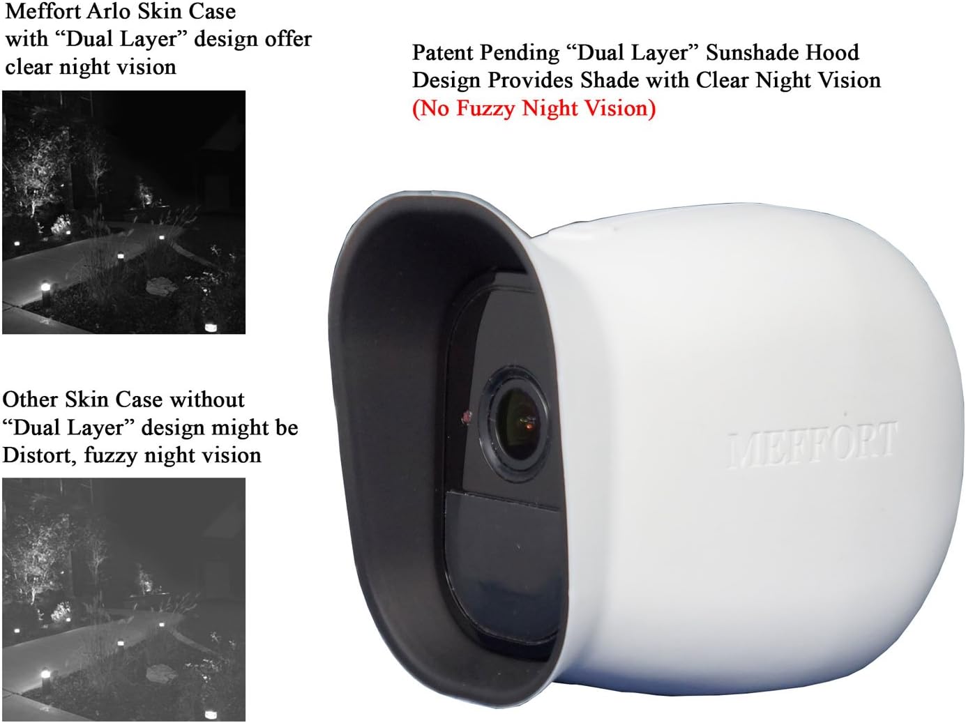 Silicone Case Skin with Dual Layer Sunshade Design, Clear (Not Fuzzy) Night Vision - Sun Glare UV Weather Protection Cover Compatible with Arlo Pro & Arlo Pro 2 Camera, 3 Pack (White)