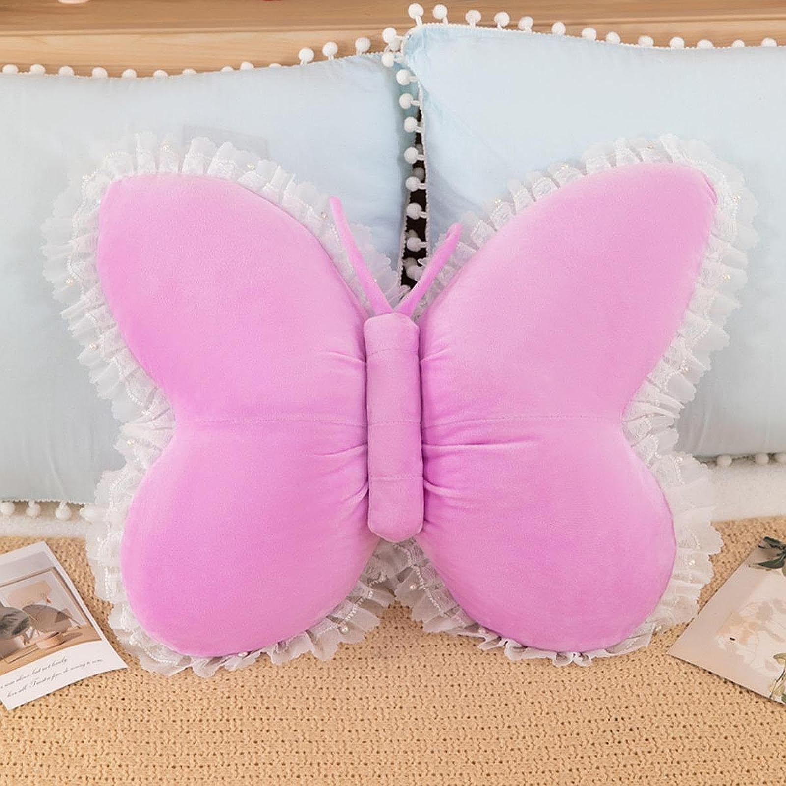 Cuscino Morbido in Peluche a Forma di Farfalla, Cuscino Decorativo 3D a Forma di Farfalla in Peluche, Animale Imbottito per scrivania, Calza di, Viola Chiaro