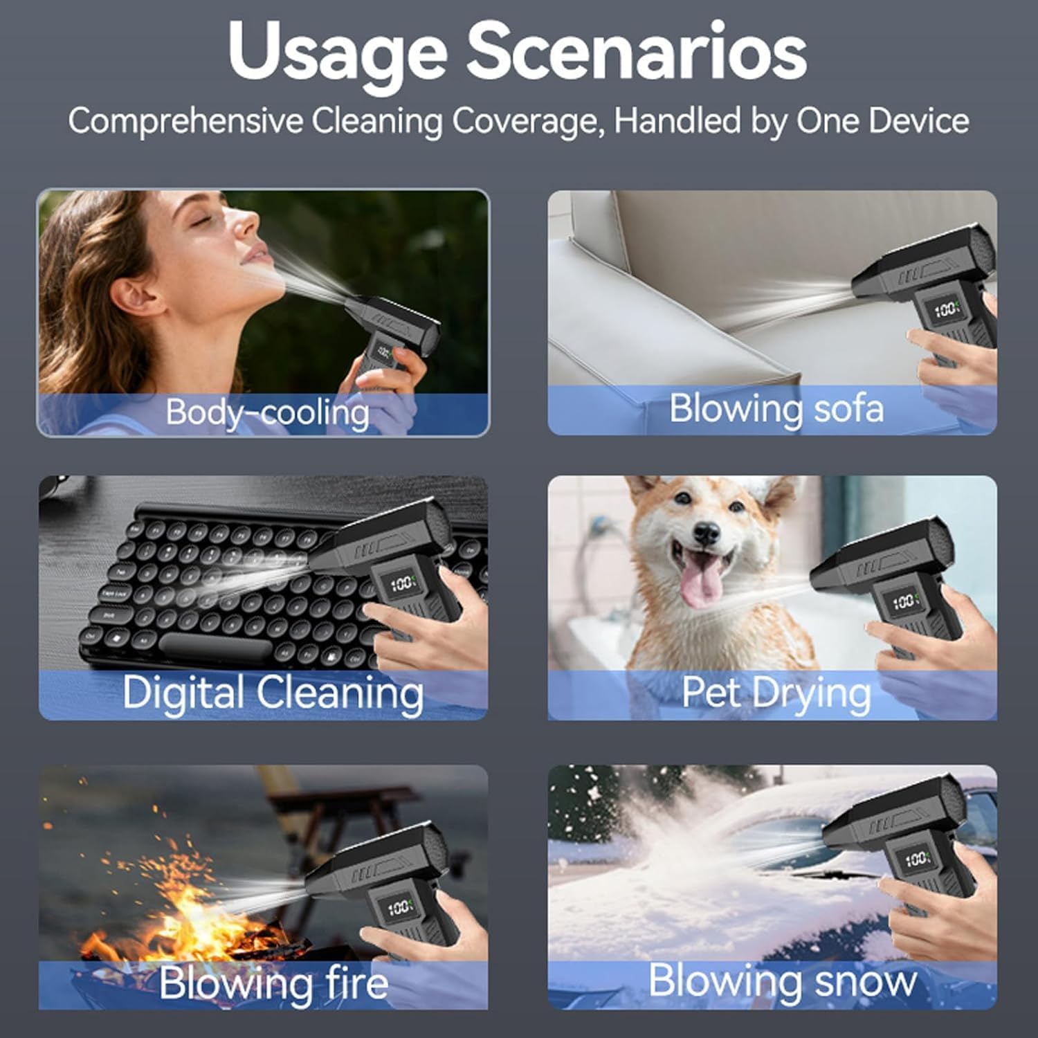 Compressed Air Duster,100000RPM Electric Air Duster with LED Display & 6 Speeds,280g Blowing Force Cordless Air Blower for Computer, Keyboard & Car, Multi-Nozzle Rechargeable Dust Remover (Green)