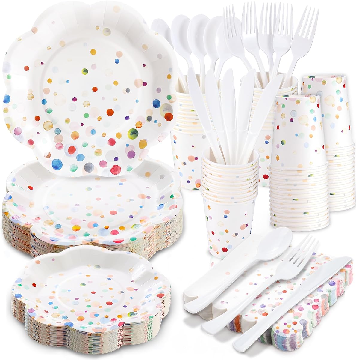 Platos y Servilletas de Cumpleaños Coloridos 350 Piezas Platos de Papel de Colores Confeti Juego de Vajilla Desechable de Feliz Cumpleaños Sirve 50 para Suministros de Fiesta de Pintura Artística Decoraciones de Burbujas