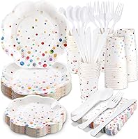 Vista 10 de 168 Piezas Platos y Servilletas de Papel Rosa Claro, Juego de Platos Desechables Rosa con Utensilios Sirve 24 Invitados para Baby Shower Graduación