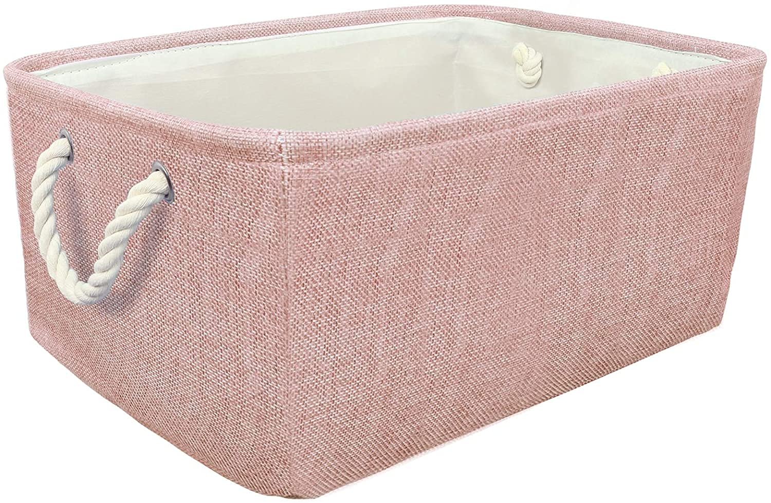 Emand Collapsible Storage Bins Basket,Foldable Large Canvas Fabric Tweed Storage Cubes with Handles for Home Office Closet Organizer Storage Basket (Pink-L)