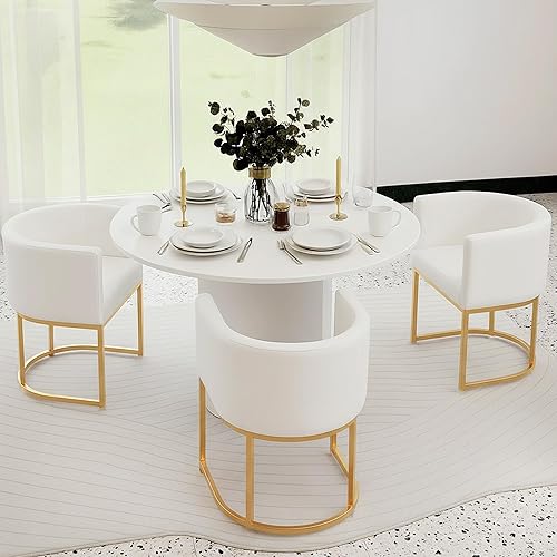 Miniatura 41 de HNY Juego de 4 sillas de comedor tapizadas modernas de mediados de siglo con brazos, sillas contemporáneas de lino para cocina y comedor, silla