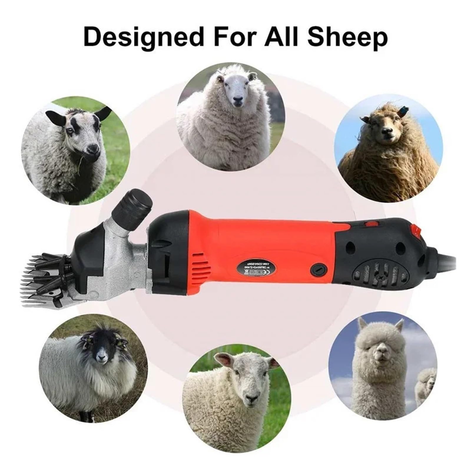 Tosatrice elettrica for tosatura pesante e regolabile da 1500 W for rasare la lana di pelliccia di pecore, capre, bovini e altri animali da fattoria Utilizzo multiplo
