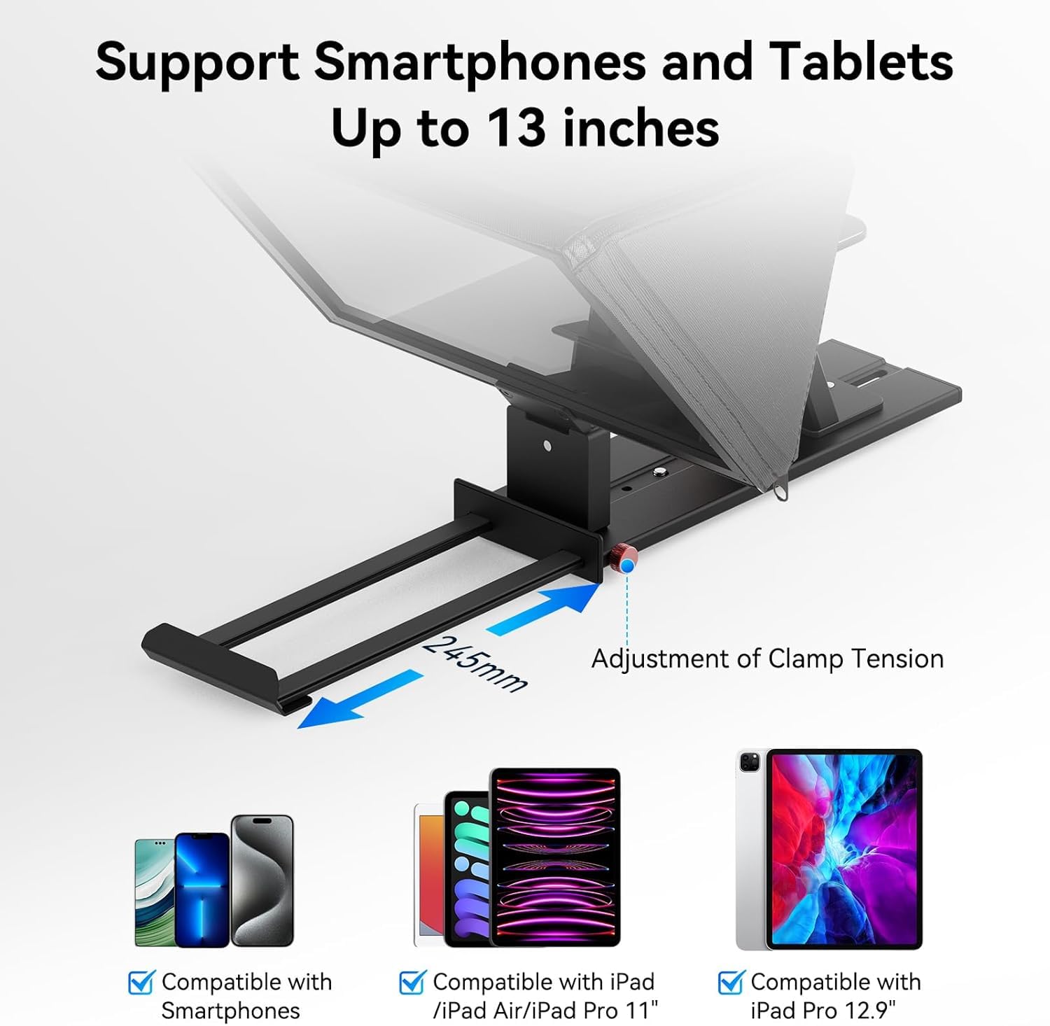 Desview P13 Teleprompter 13 Zoll, ohne Montage, für Kamera und Smartphone | Tragbarer 13-Zoll-Teleprompter für Kamera und Smartphone mit schnellem Aufbau