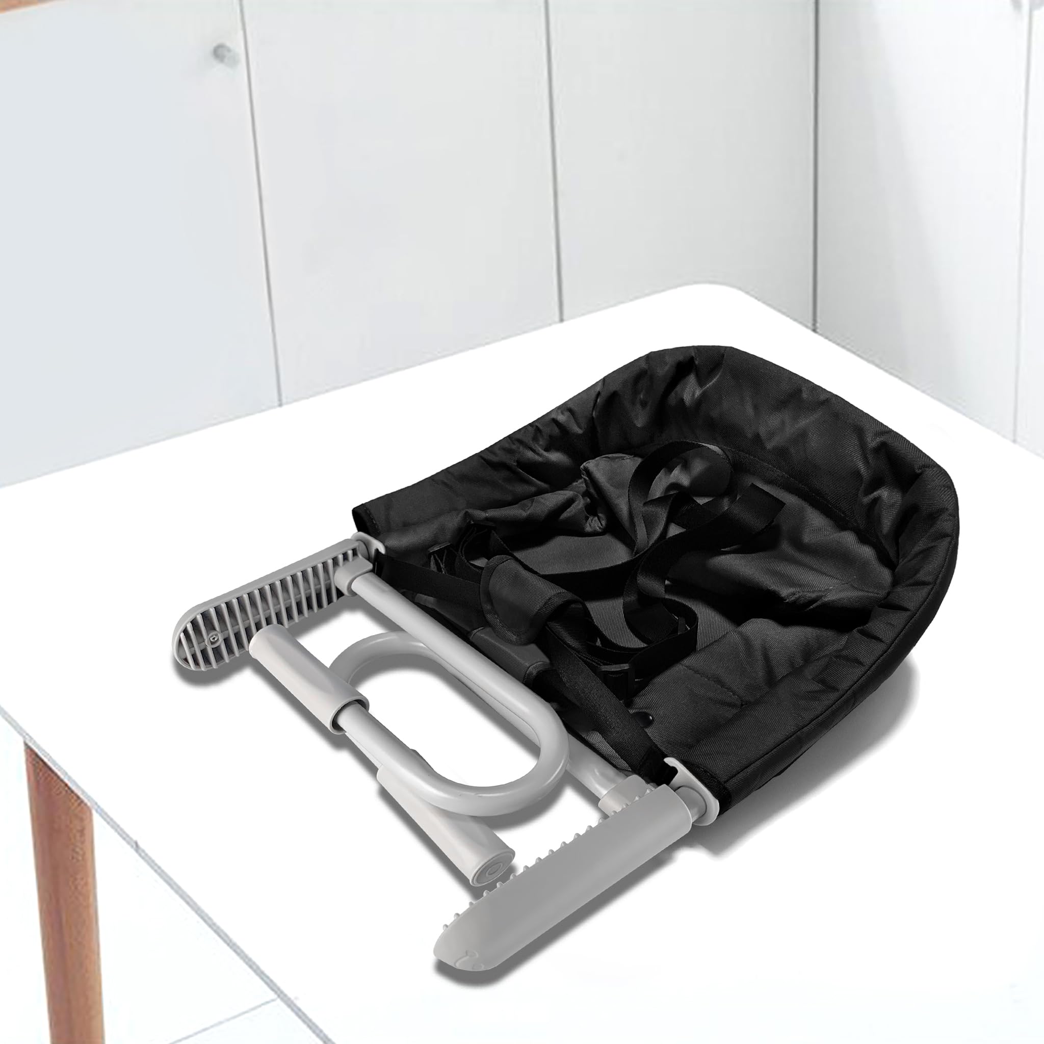 Froadp Seggiolino da tavolo pieghevole per bambini, con custodia e linguette di fissaggio sicure, per bambini, seggiolone, con aste di fissaggio regolabili, per casa, viaggi, colore nero