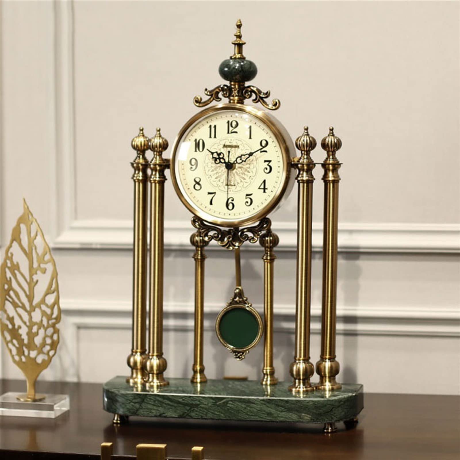 Tischuhr Luxus-Schwenkuhr, Wohnzimmer, Veranda, Dekoration, Uhr, Ornamente, große stille, Marmorsockel