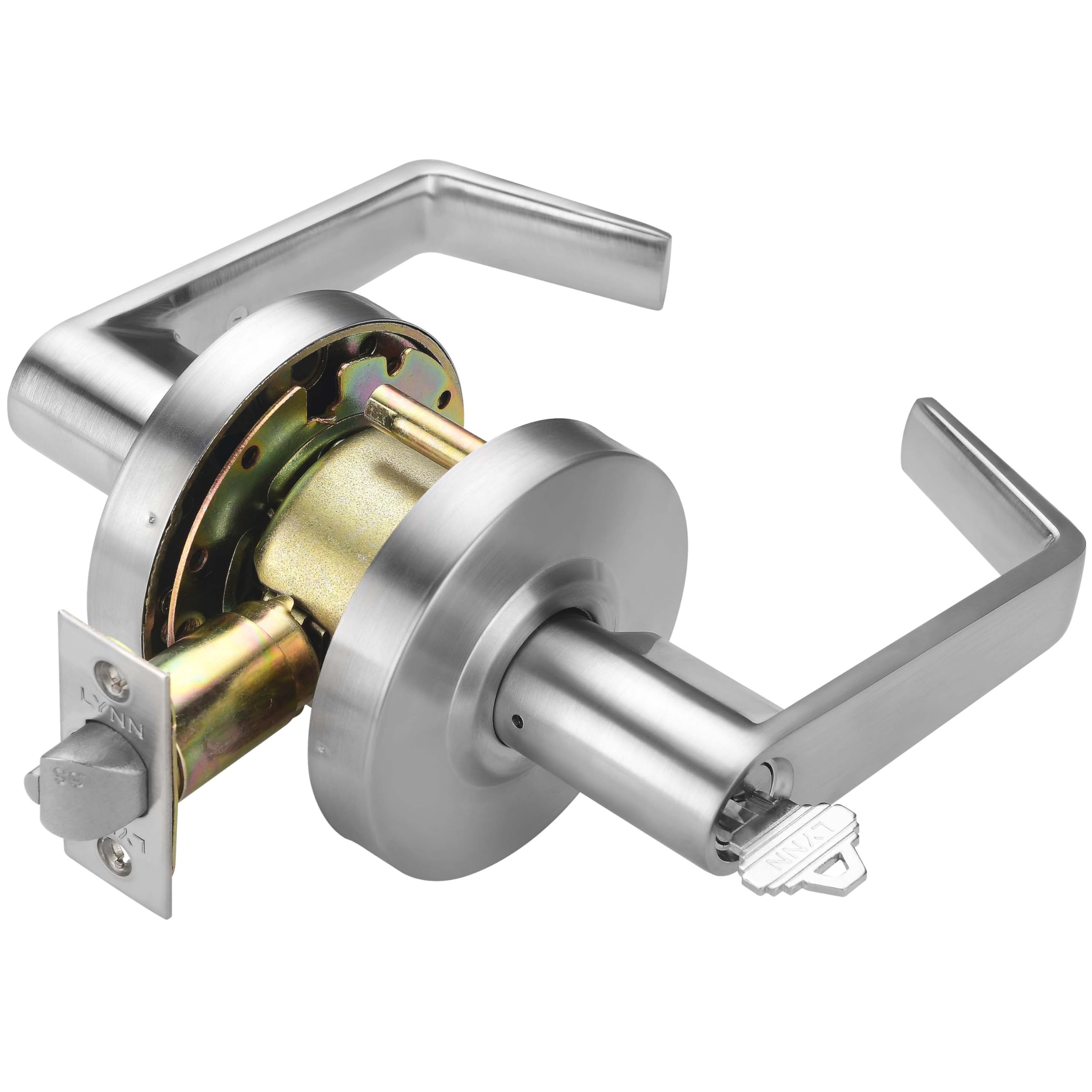 LYNN HARDWARE Entrance (Keyed Alike) Commercial Door Lock - Heavy-Duty Designer Handles for Doors - Durable Grade 2 Indoor Locks for Doors - Cylindrical Lever Door Handle Lock - Satin Chrome
