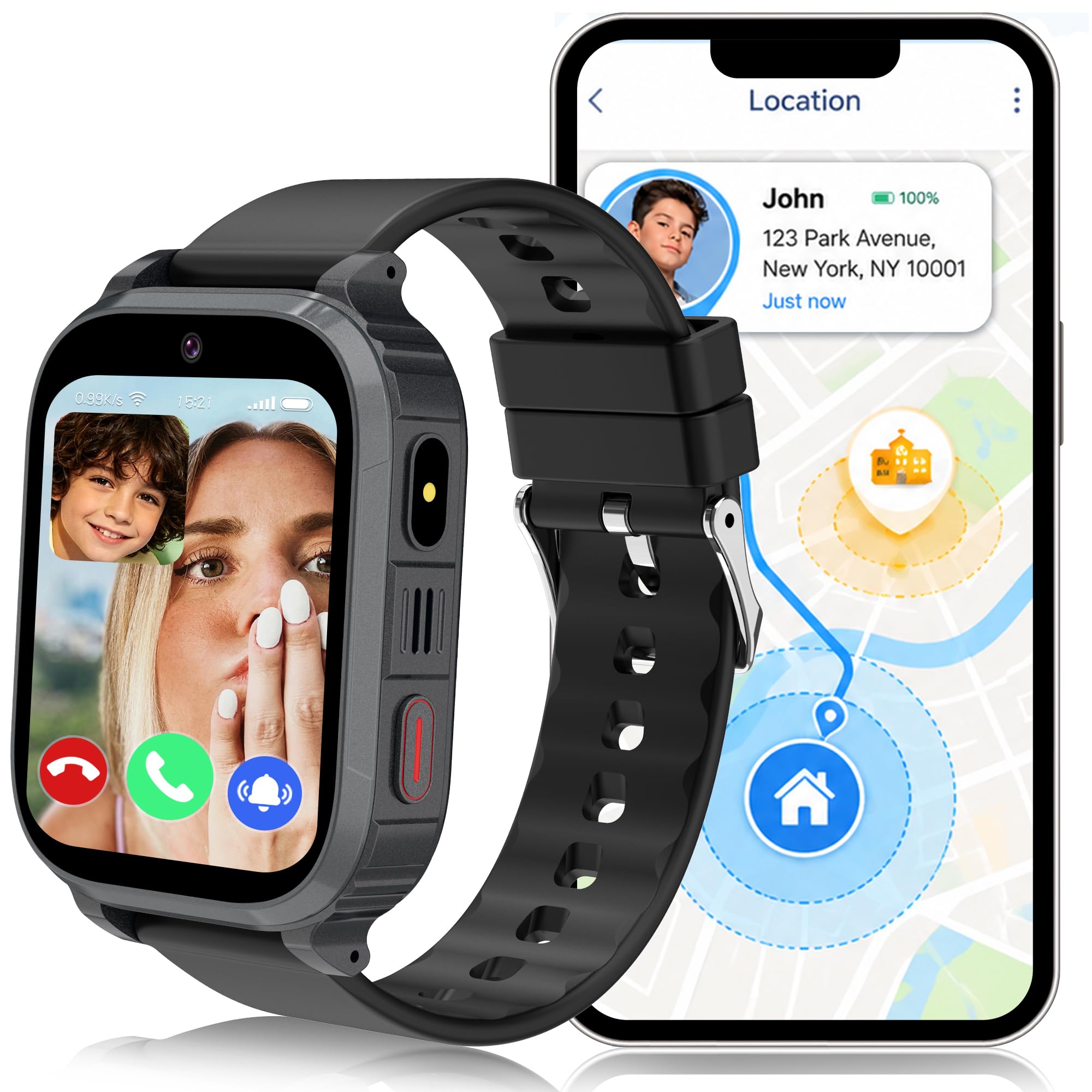 GPS Montre Connectée Enfant, Montre Intelligent Enfant 4G Telephone, Appel, SOS, Chat Vidéo WiFi, GPS Localisation, Mode Classe, Réveil, 7 Jeux, 10 Contacts, Smartwatch Ado Enfants Cadeau