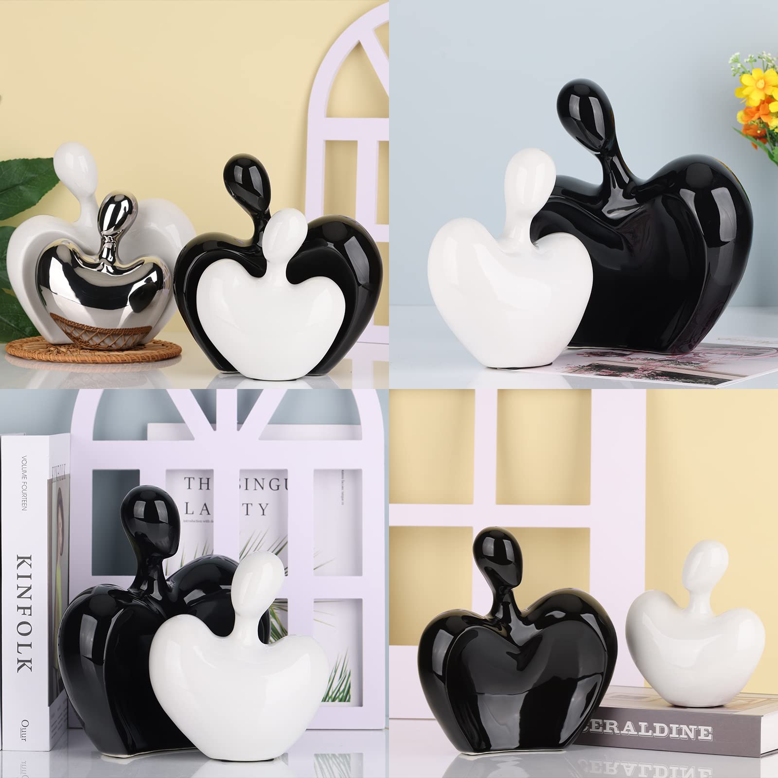 DOVDOV Statua d'amore in ceramica, coppia maschile e femmina, scultura abbracciante, decorazione per la casa, matrimonio per genitori, statuette con segno d'amore sullo scaffale in soggiorno, set da 2