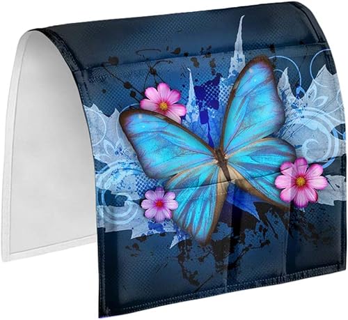 chaqlin Soporte antideslizante para control remoto, organizador de reposabrazos de mariposa morada para sofá reclinable, sillón con 5 bolsillos para