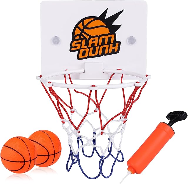Grevosea Mini Basketball Hoop 4 Pieces Indoor Basketball Hoop Sucker Kids Basketball Board Mini Board Ball and Pump Set for Kids Boys Girls Desktop Bathroom Game