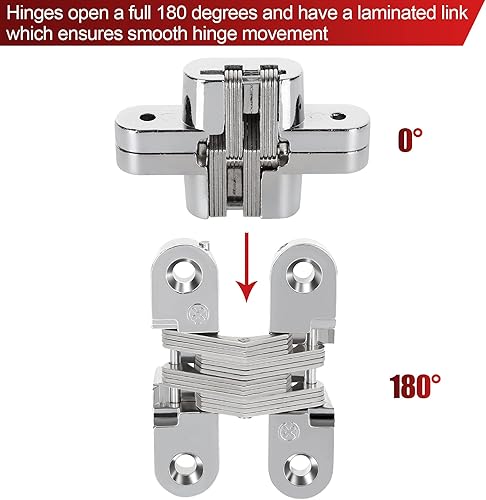Miniatura 4 de Paquete de 4 bisagras ocultas invisibles para puerta de gabinete, bisagra de puerta oculta de aleación de zinc bisagras oscilantes de 180 grados