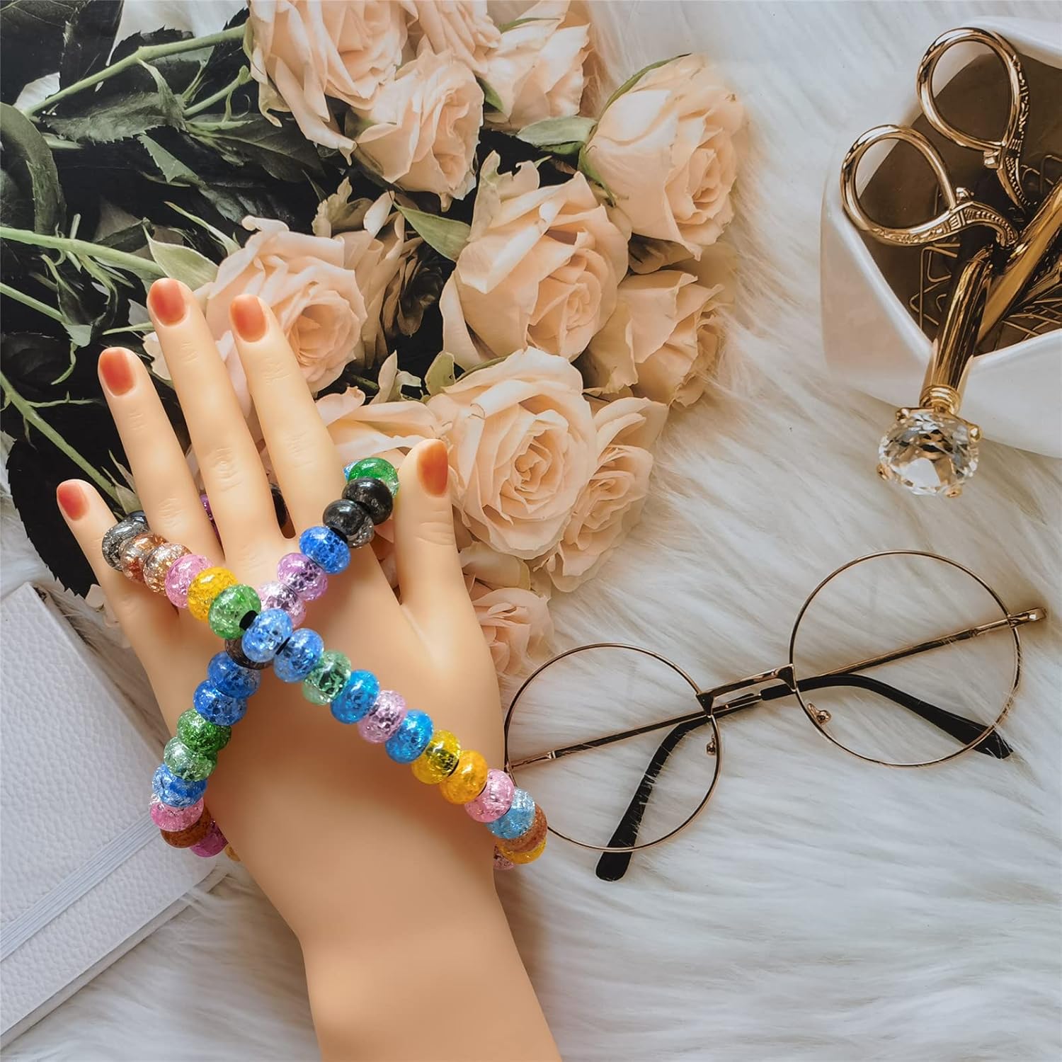 Xeahung 100PCS Acrylic Crystal Beads Round Crackle Beads Charms for Jewelry Making Bracelets Large Hole Spacer Beads for Hanging Charms DIY Art Christmas Ornament Birthday Gifts (Mixed Color) - Image 4