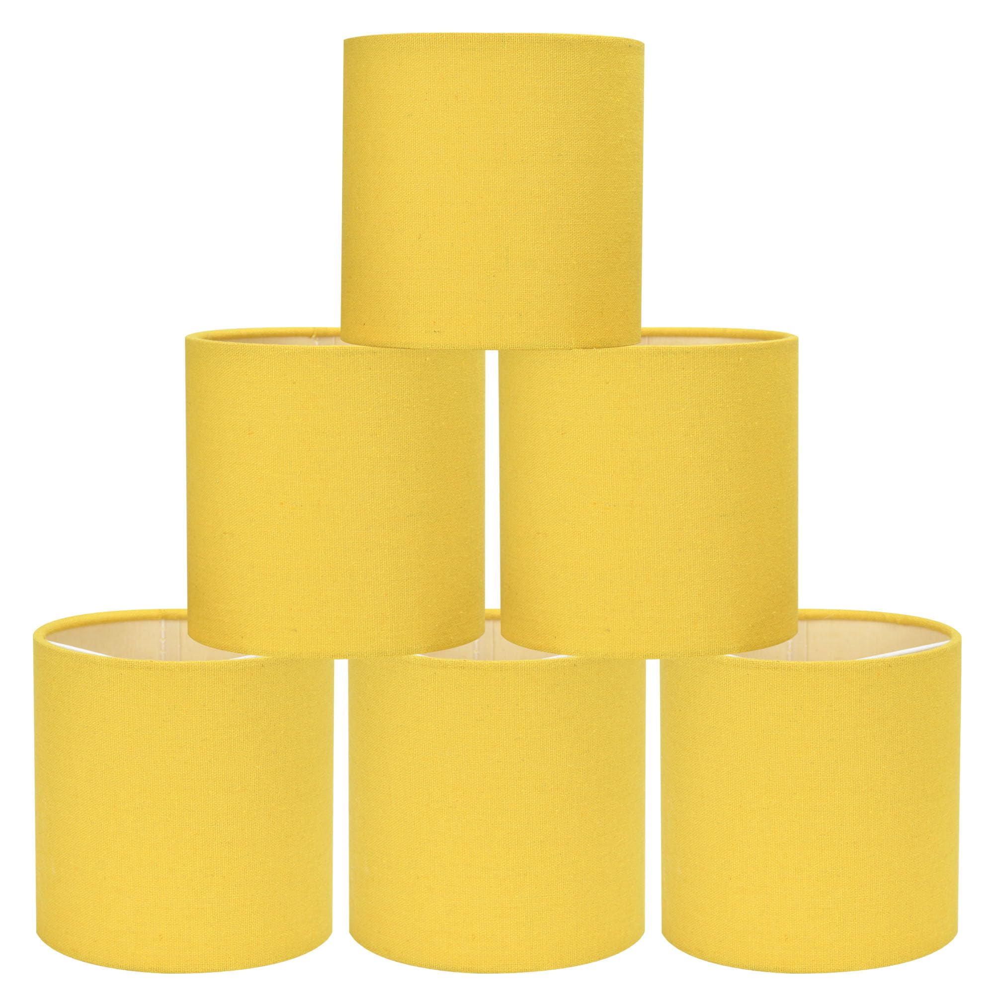 LAMPWELL TINA Yellow Clip on Chandelier Lamp Shades Set of 6,Small Lamp Shades Clip on bulb,5"×5"×H5",Mini Linen Drum Lamp Shade,FOR CANDLE BULB AND SMALL GENERAL BULB