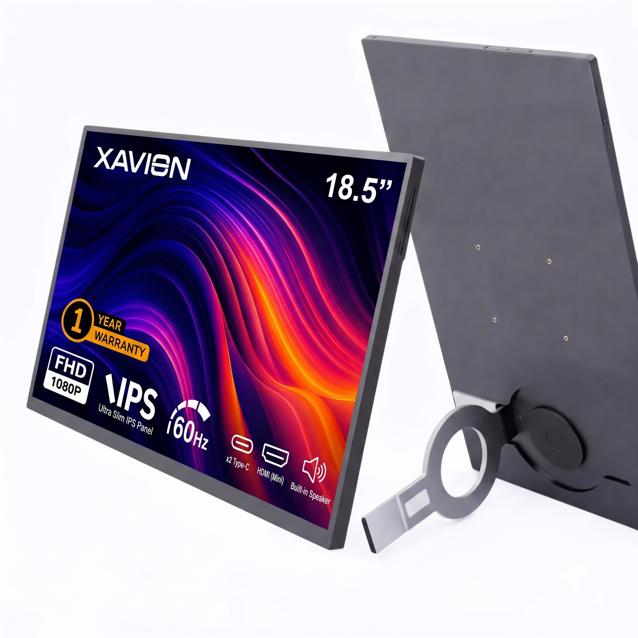xavion 18.5" fhd portable foldable monitor | portable ips display monitor for pc,mac,smart phone,laptop - usb type c & hdmi connectivity screen extender