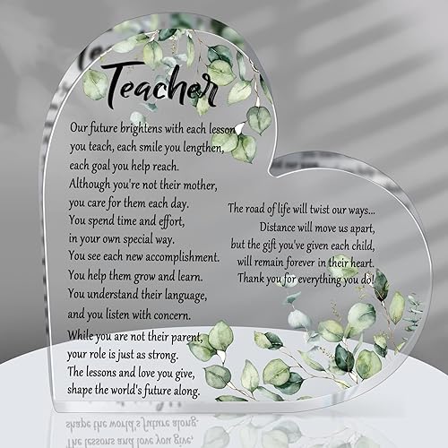 Unittype Regalos de agradecimiento para profesores, recuerdo acrílico de corazón y pisapapeles, decoraciones de agradecimiento para profesores,