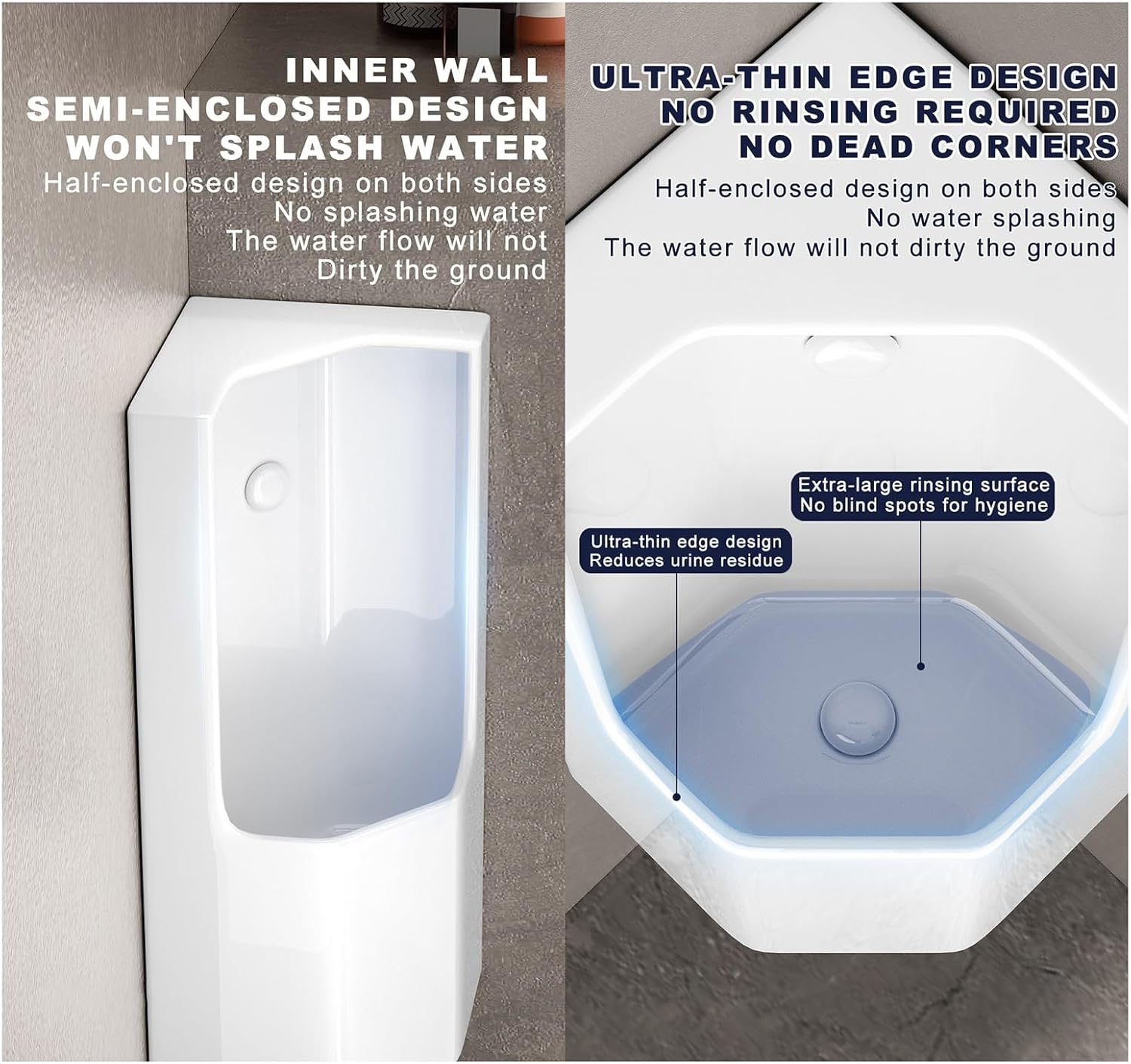 Wall-Mounted Ceramic Urinal,Corner Men's Adult Urinal,with Sensor Flush Valve,for Restrooms Bathrooms Hotels Shopping.(Black)