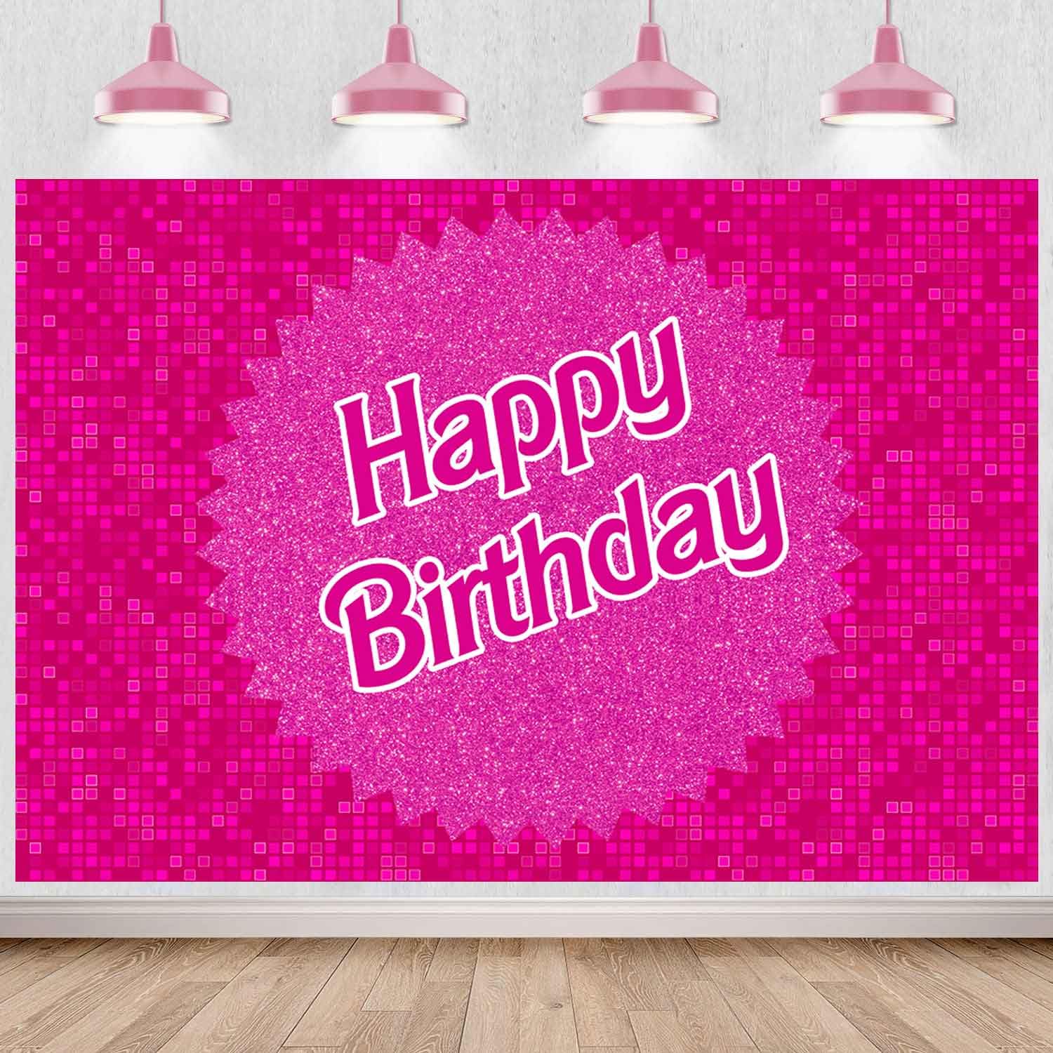 Sensfun Glitter Hot Pink Birthday Backdrop Princess Girl Birthday Party Decorations Shinning Square Squins Wall Photography Background for Girls Sweet