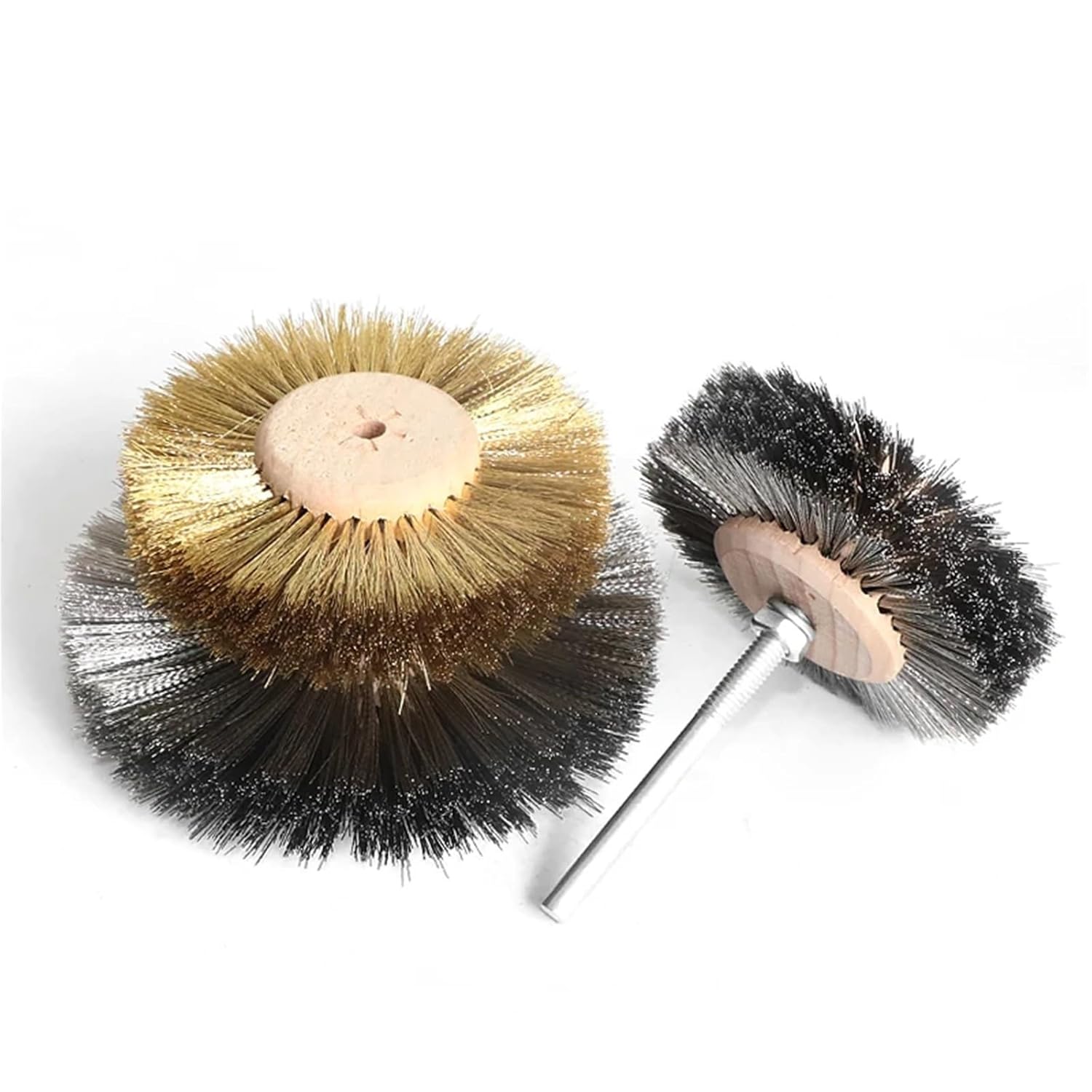 2pcs 80mm 4 Inch Stainless Steel Brass Wire Wheel Brush Set for Drill Shank 1/4" for Wood Metal polishing deburring Cleaning(Mix 2pcs)