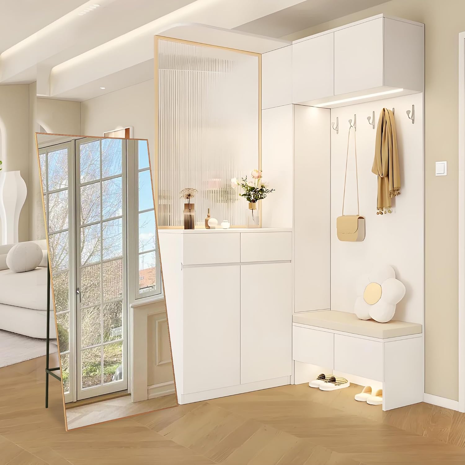 Full Length Mirror 71 x 31, Oversized Full-Body Hanging or Leaning Rectangle Mirror, Aluminum Alloy Thin Frame Floor Mirror, for Bedroom, Living Room, Dressing Room, Gym (Gold)