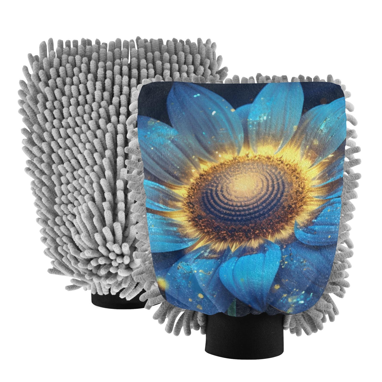 IOACIY Absorbent Microfiber Car Wash Drying Mitts, 2 Pack, Scratch-Free & Lint-Free, Rich Foam, Highly Absorbent, Double Sided, Wash Mitt Perfect for Car Washing, L, Sunflower (14)