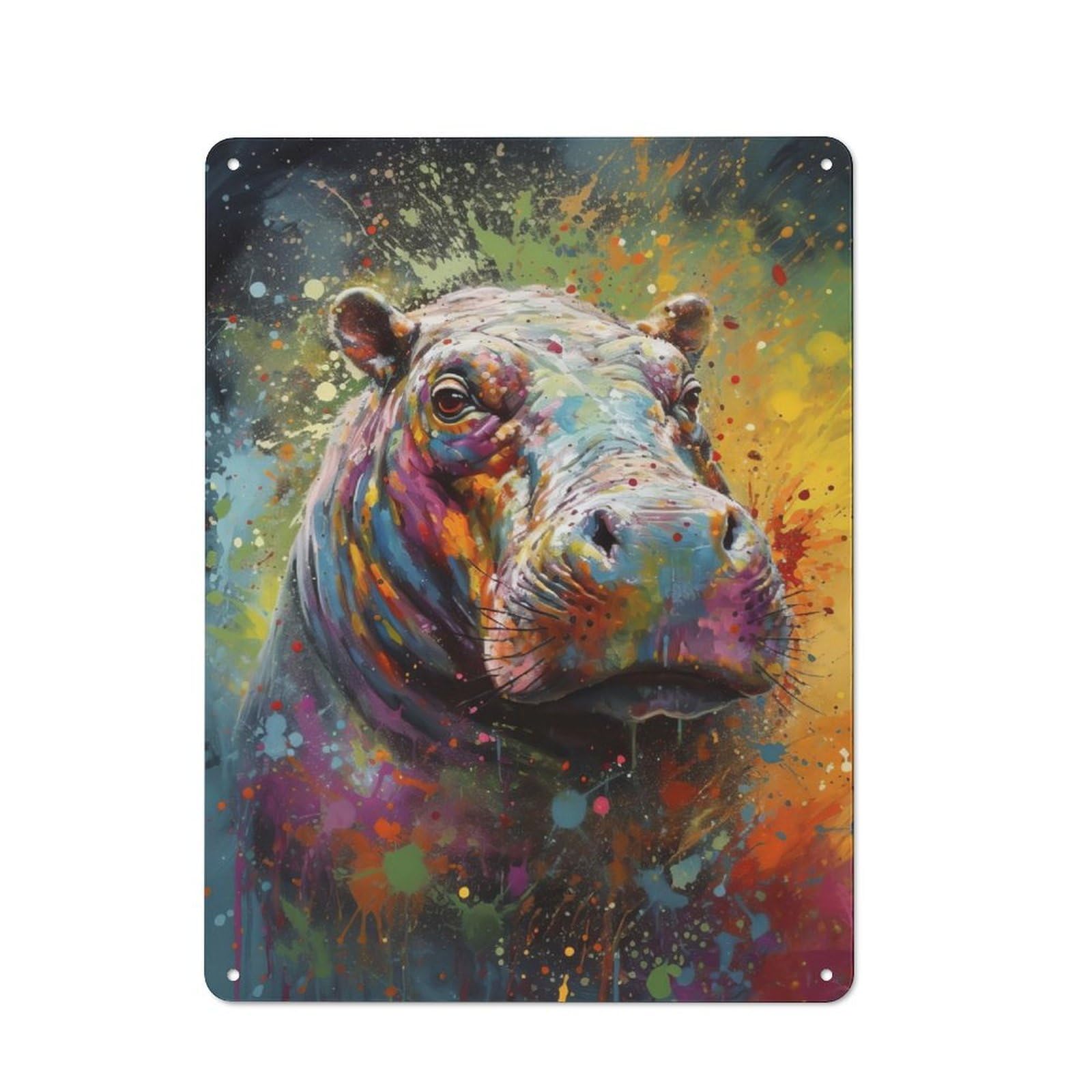 Junmoney Hippo Painting Printed Metal Sign 40X30cm For Pub Or Café, With Clear Industrial Wall Decor Character