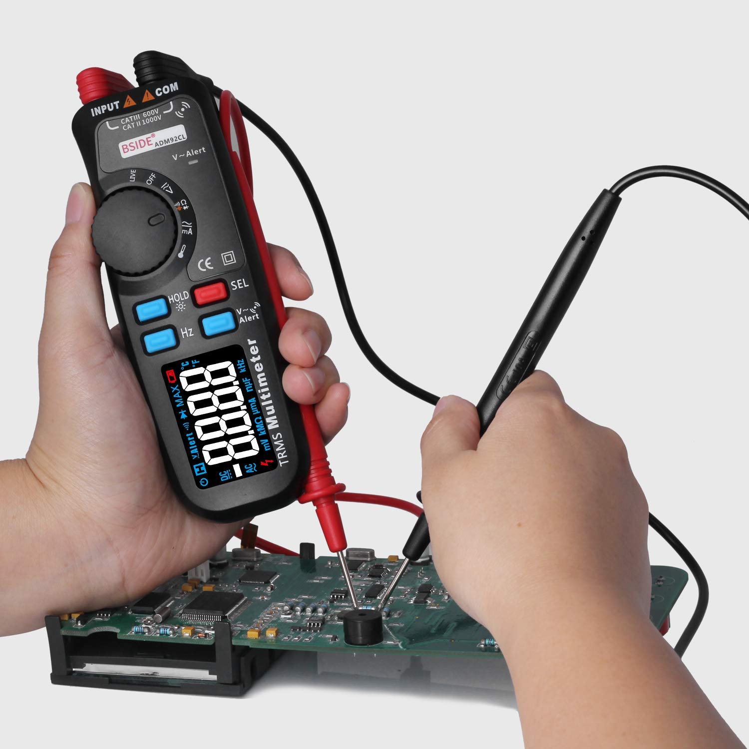 Cyfrowy multimetr kolorowy wyświetlacz Auto Range 6000 TRMS Tester z przewodem na żywo Sprawdź Temp HZ HZ Ohm Diode Meter Adm92Cl, Dokładne odczyty