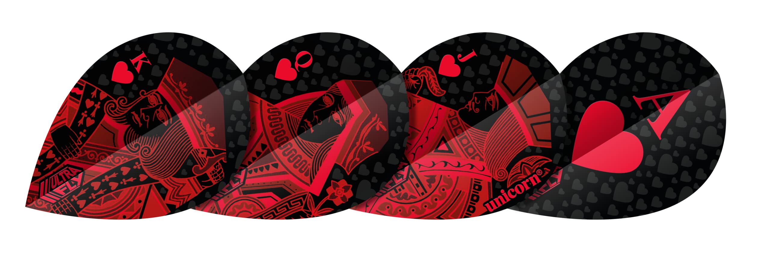 UnicornUltraFly Dart Flights | Royal Flush Design | Ultra Durable 100 Micron Polyester PET | Red or Black | Xtra or Plus Shape