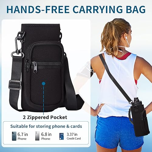 Miniatura 5 de Botella de agua con pajilla, botellas de agua de acero inoxidable de 40 onzas, botella de agua grande aislada al vacío con mango de paracaídas, tapa