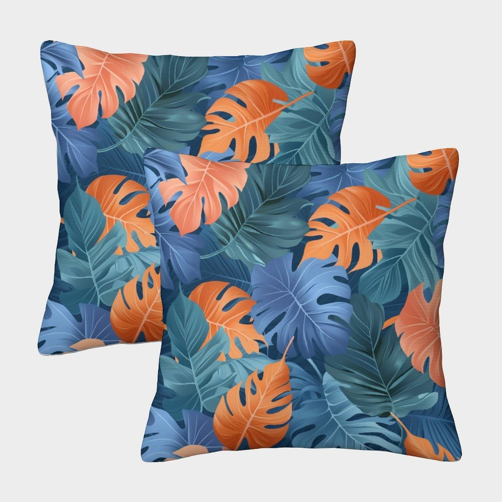 kaiyun 2 Pack Jungle Leaves,Tropical Pattern Luxury Digital Printed Soft 3D Themed Square Cushion Cover 50x50cm