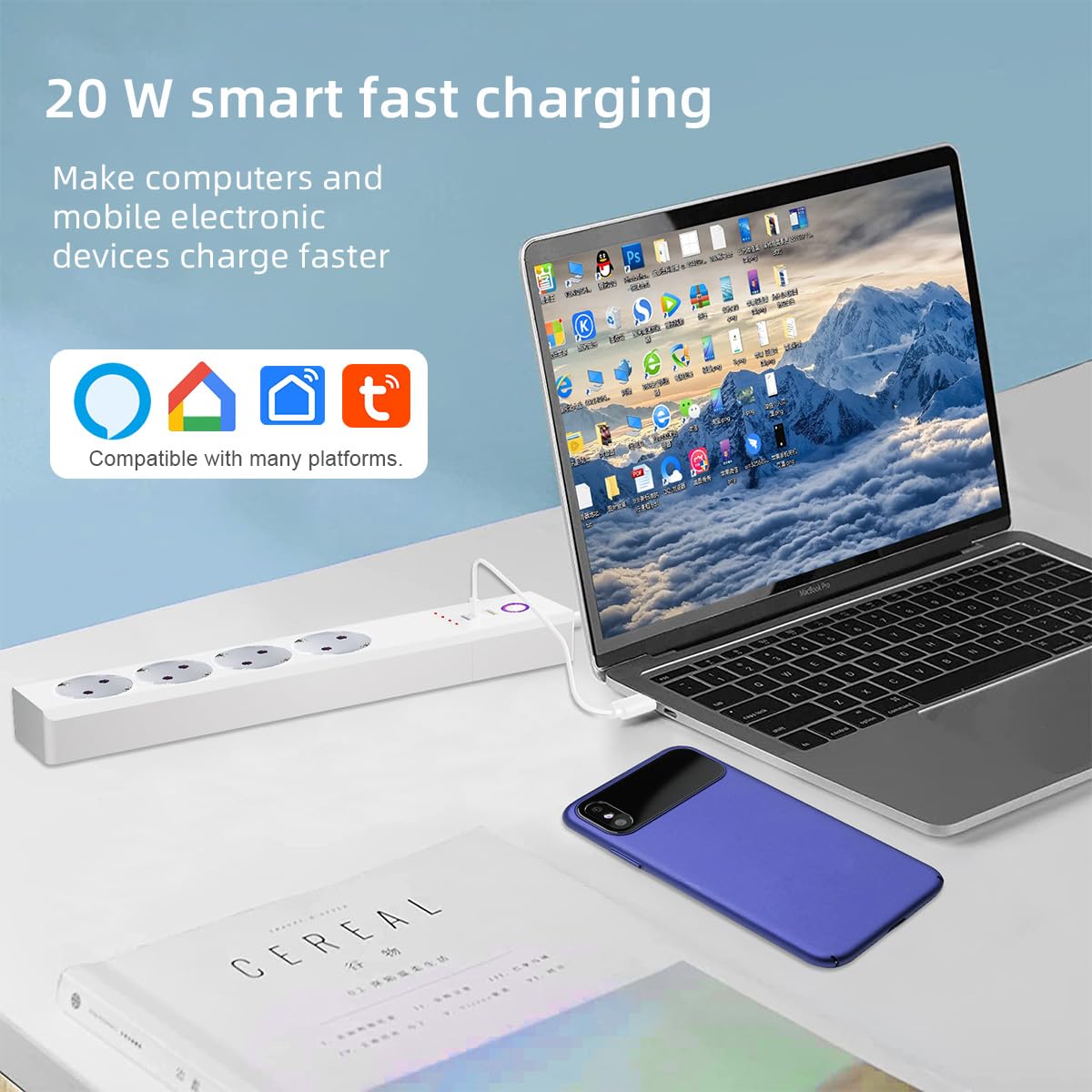 Smart Power Strip (moyeu de Bande d'alimentation Intelligente est nécessaire 16A 3500W 1.5meter câble Compatible avec iOS Andoird Fonctionne avec Alexa Google Assistant Home POD HomeKit CE RoHS)