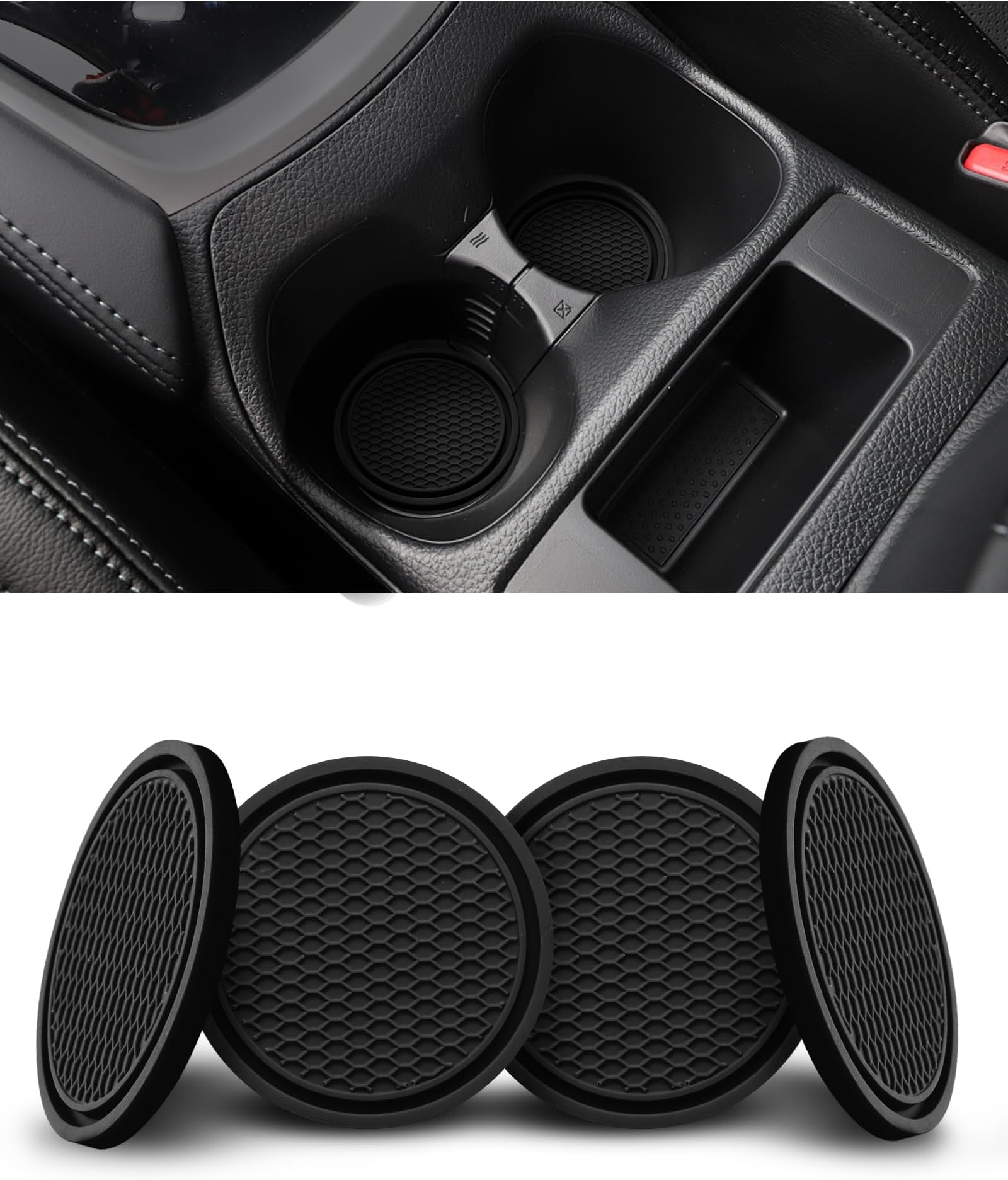 4 Pack Car Cup Coasters, Universal Non-Slip Silicone Cup Holder Inserts, Car Interior Accessories, Black