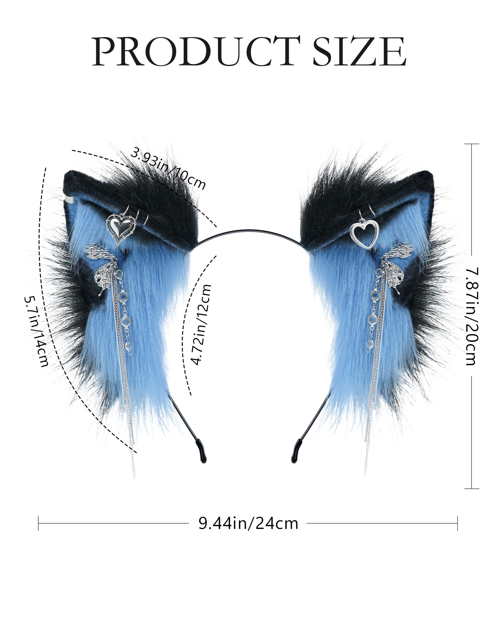 ZFKJERS Handmade Faux Fur Cat Ear Headband with Charms Cosplay Accessory for Halloween (Blue Black) - Image 3