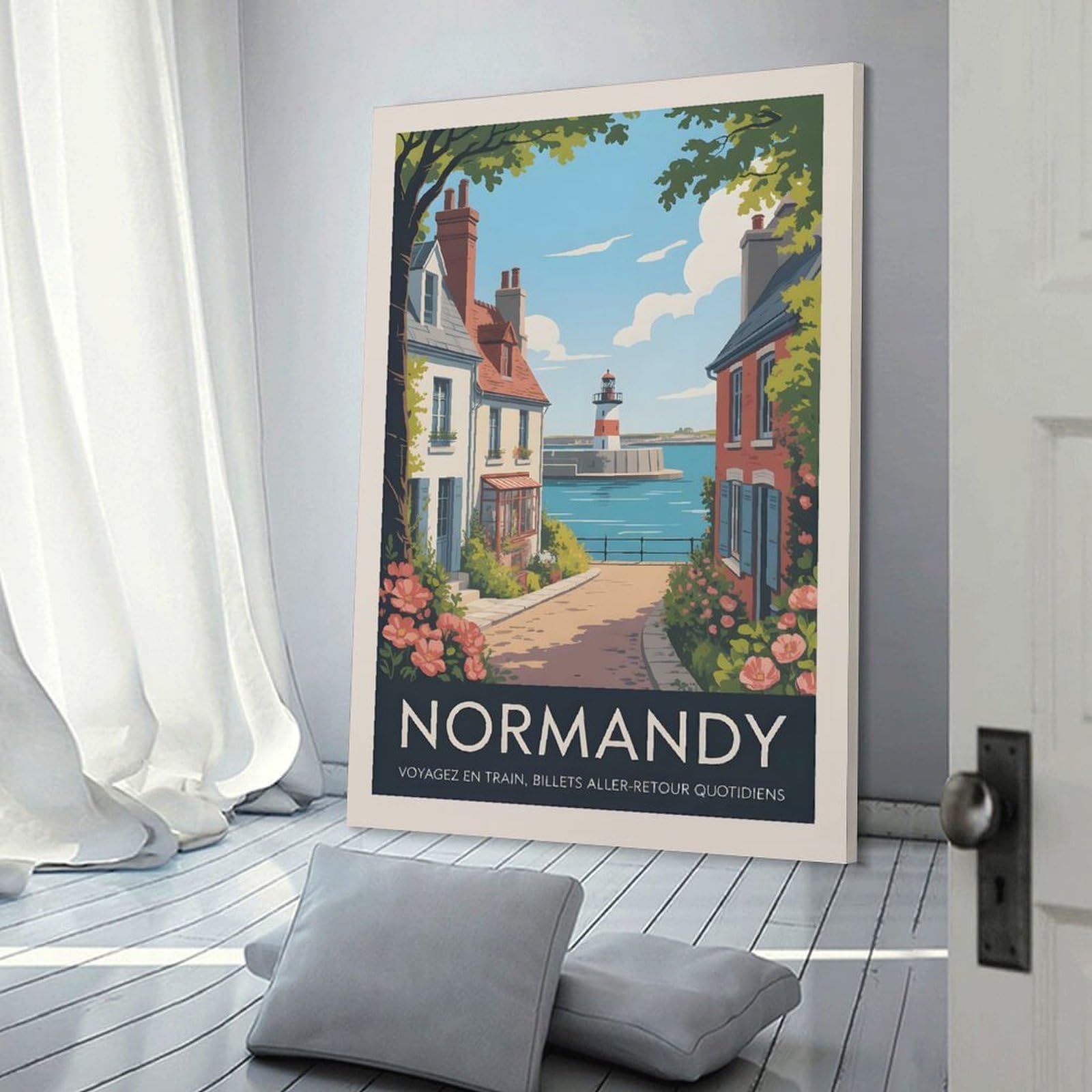 Junmoney Normandy Old French Travel Canvas Wall Picture 20x30inch(50x75cm), for Picture Wall Styling in Lounge Or Bedroom, Decorative Artwork with Flexible Styling