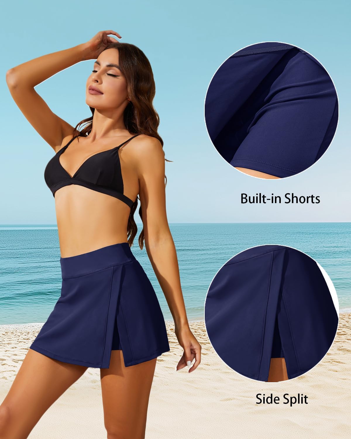 Women Swim Skirt Tummy Control Swimsuit Skirt with Built-in Shorts High Waisted Split Swim Bottom (Available in Plus) - Image 4