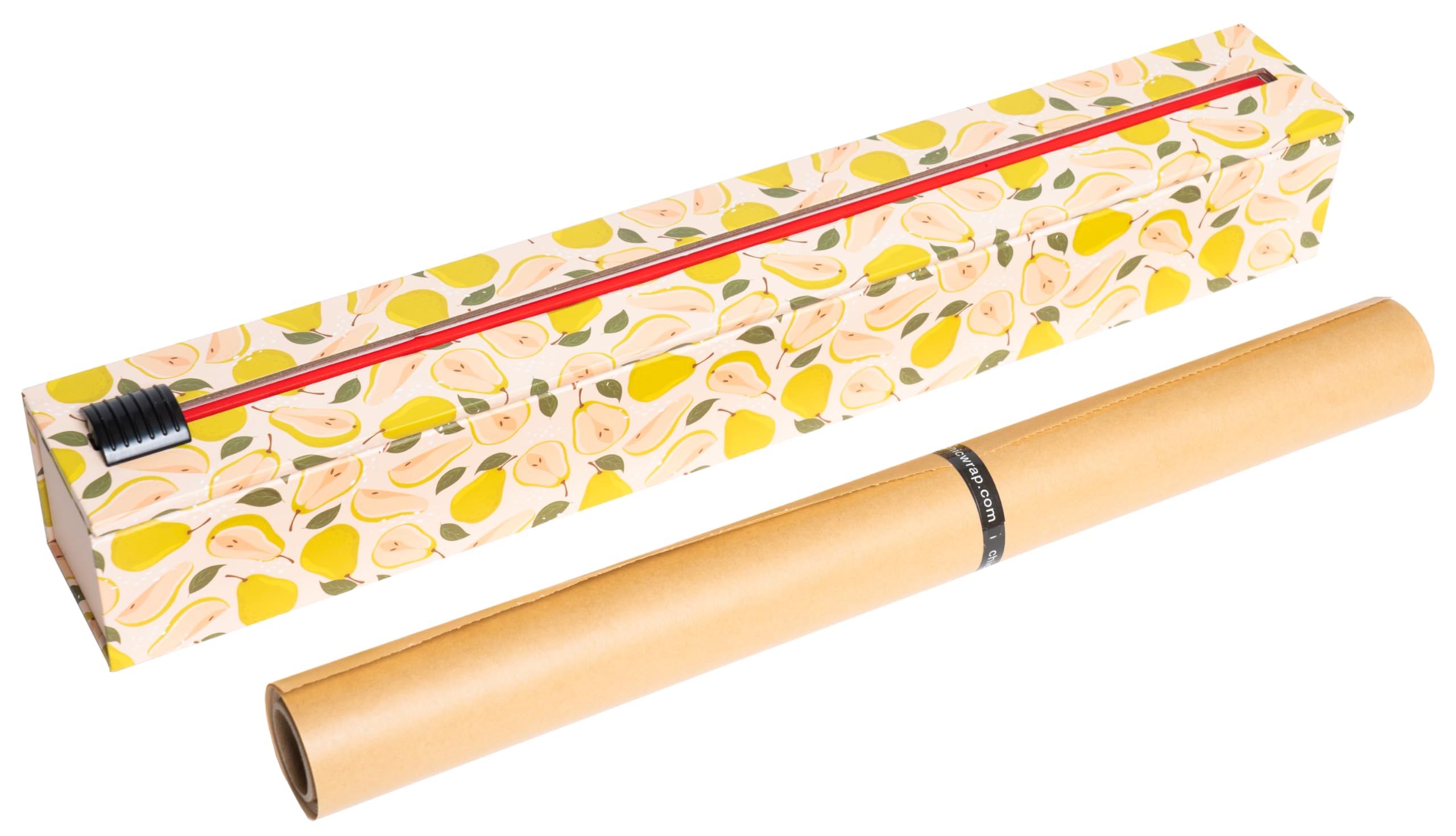 ChicWrap Pears Parchment Paper Dispenser - Includes 15"x 33' (42 Sq. Ft) Roll Unbleached Baking, Cooking & Culinary Paper - Reusable Dispenser w/Slide Cutter - Kosher Certified