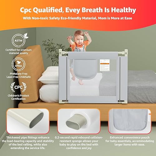 Miniatura 6 de Riel de cama para niños pequeños y niños - Máxima seguridad con riel de cama de bebé mejorado rieles laterales de cama de tubo grueso para niños en