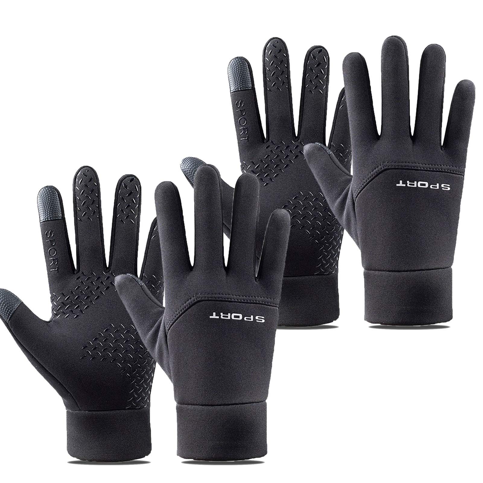 Depruies Winter Gloves, Warm Thermal Gloves 2 Piece Winter Warm Non-Slip Bicycle Cycling Fishing Gloves Waterproof Touch Screen Gloves Thermal Outdoor Sports (Color : Black, Size : Medium)