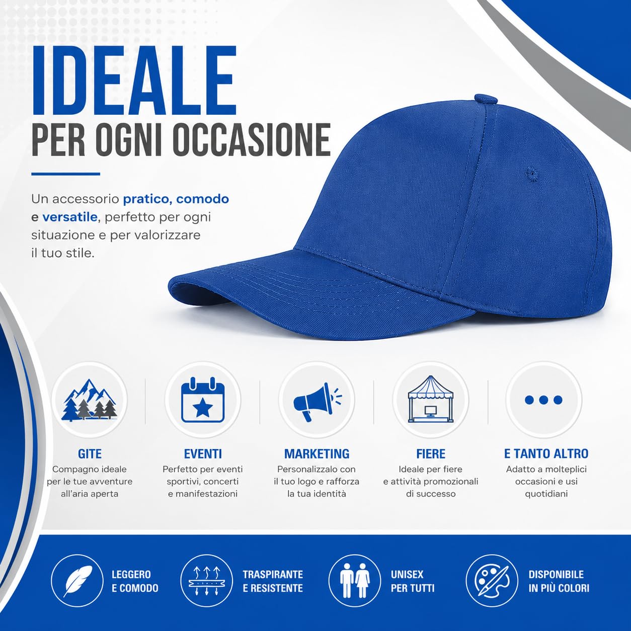 Stock da 10 Cappellini Personalizzati con Logo Gadget Personalizzabili Promozionali con Stampa per Eventi, Gite, Fiere, Aziendali Berretti Pubblicitari da Uomo e Donna Stampati con Visiera