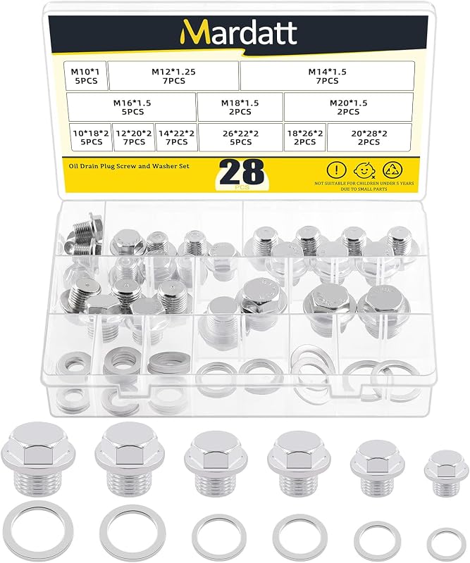 Kit de bujões de dreno de óleo Mardatt M10 a M20 com arruelas de alumínio – 56 peças