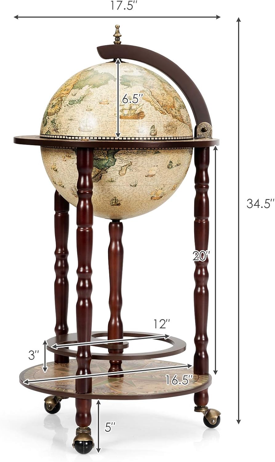 16th Century Italian ReplicaWood Globe Bar Cart 27